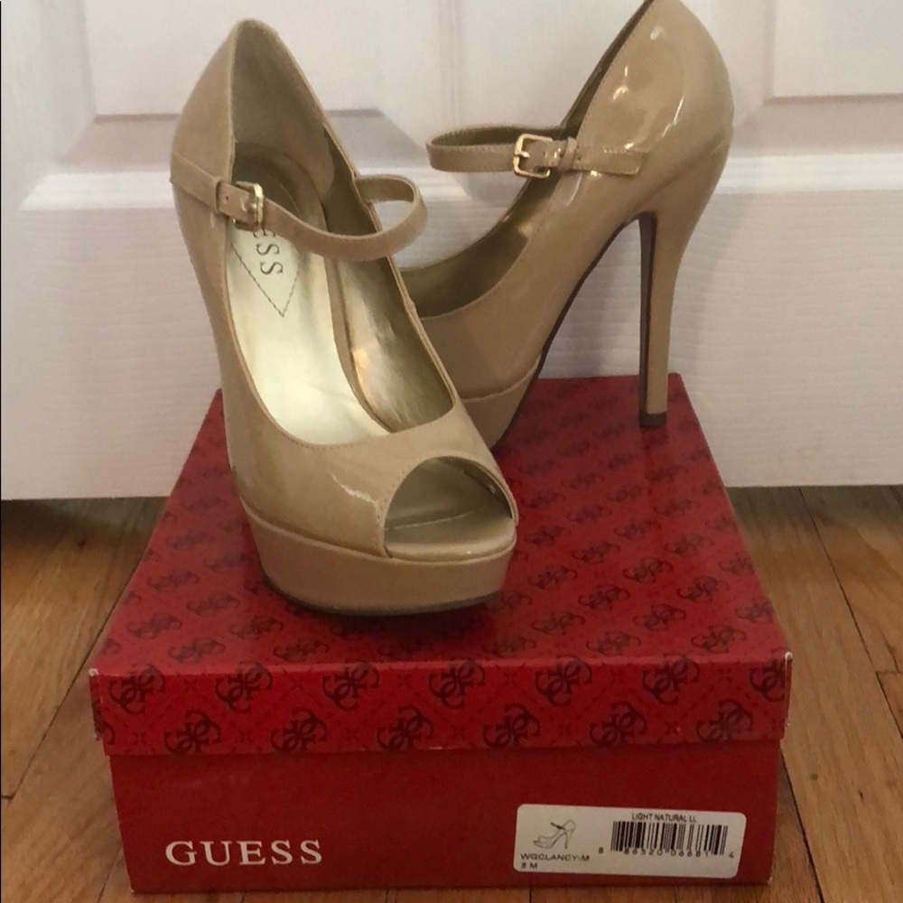 Guess Nude Patent Open-Toe Pumps